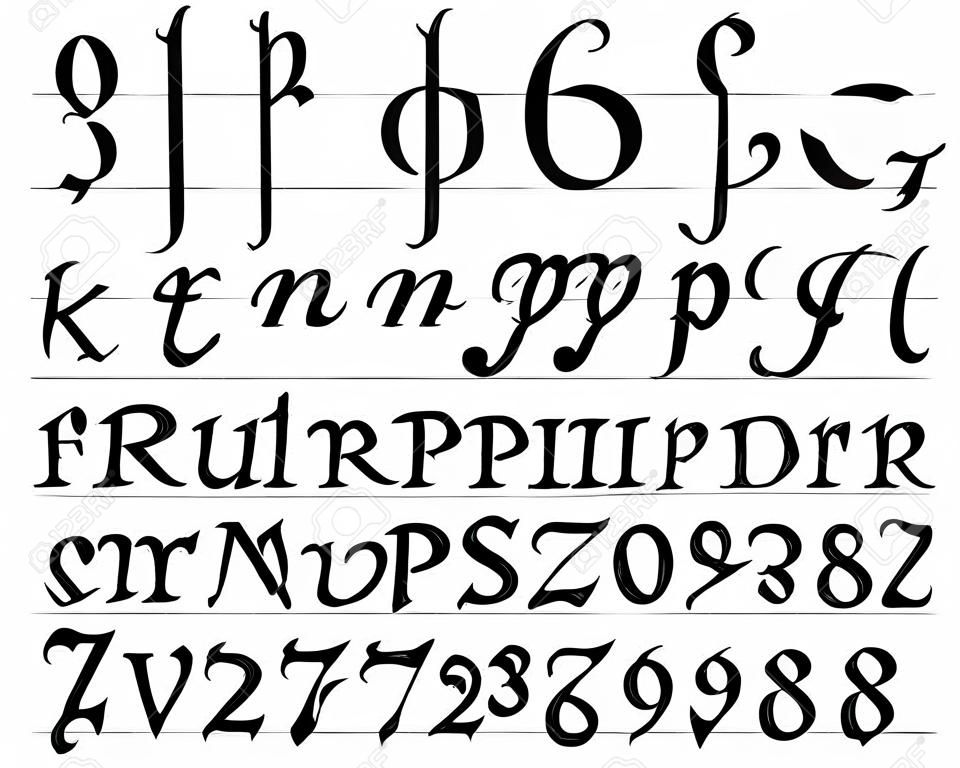 Alfabeto medieval impresso e escrito à mão