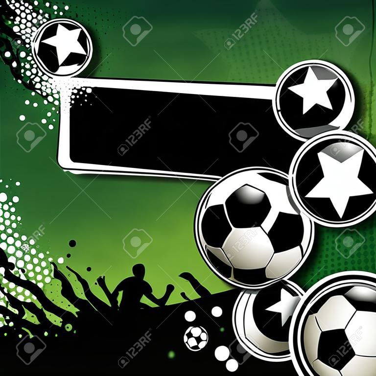 Bannière de football avec les balles et les étoiles sur un fond vert