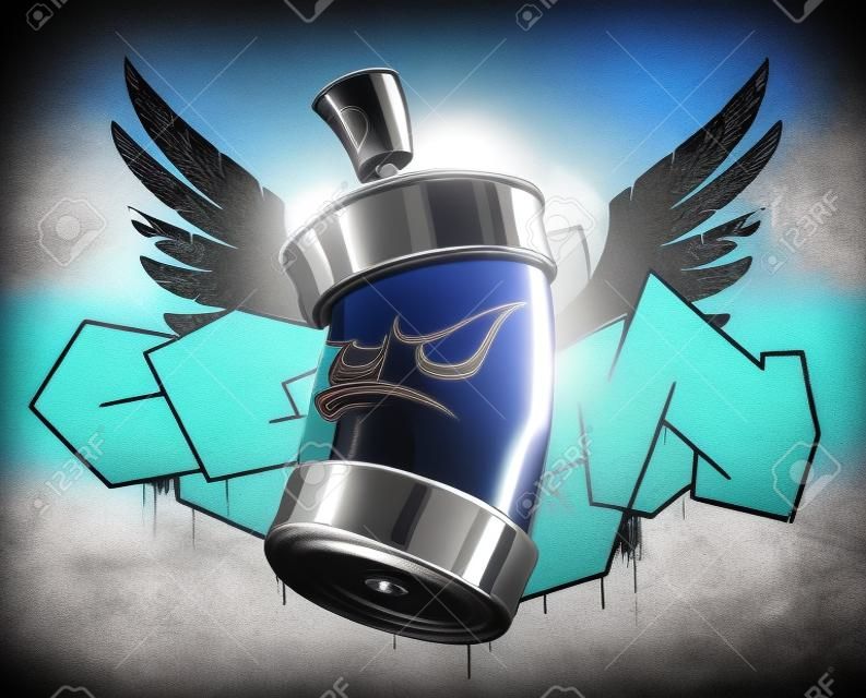 Cool can with wings on graffiti background