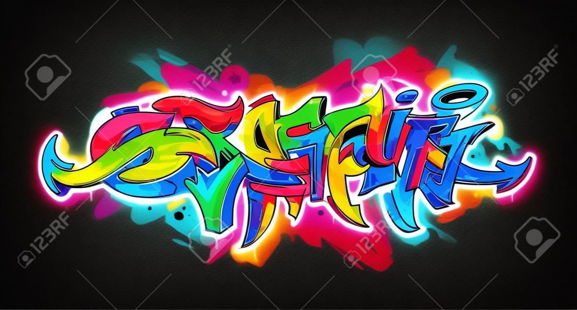 Bright graffiti lettering on dark background  Wild style graffiti letters  Vector illustration 
