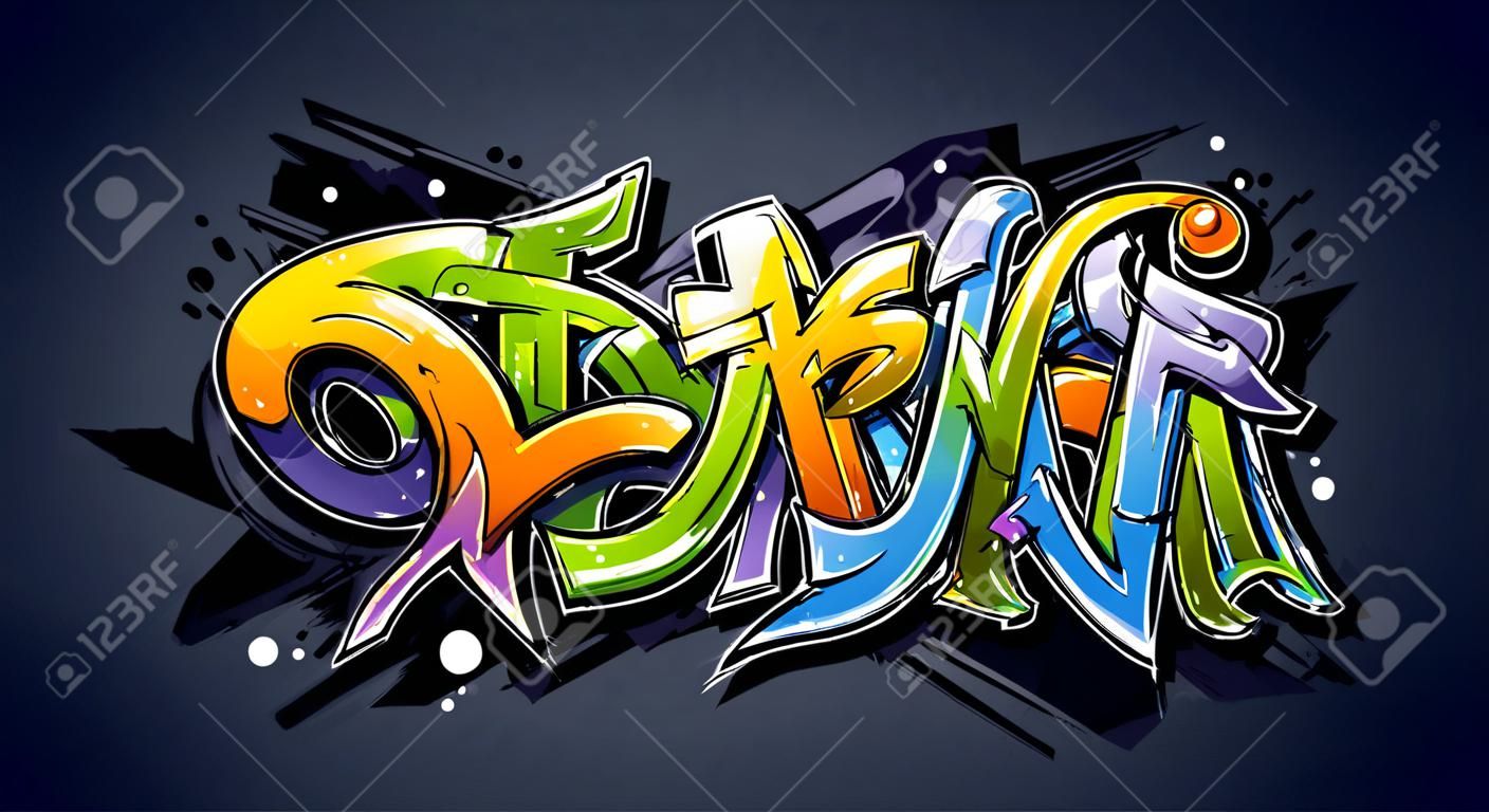 Bright graffiti lettering on dark background  Wild style graffiti letters  Vector illustration 