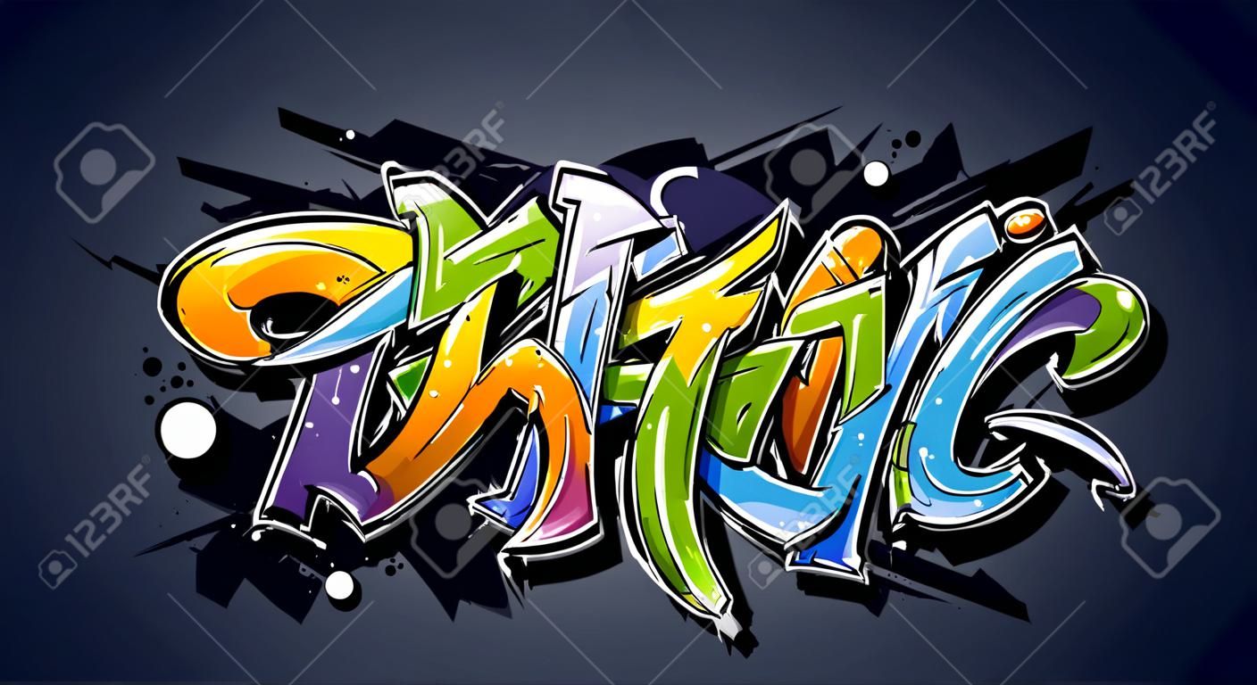 Karanlık bir arka plan Yabani tarzı grafiti harfleri Vector illustration Parlak grafiti yazı
