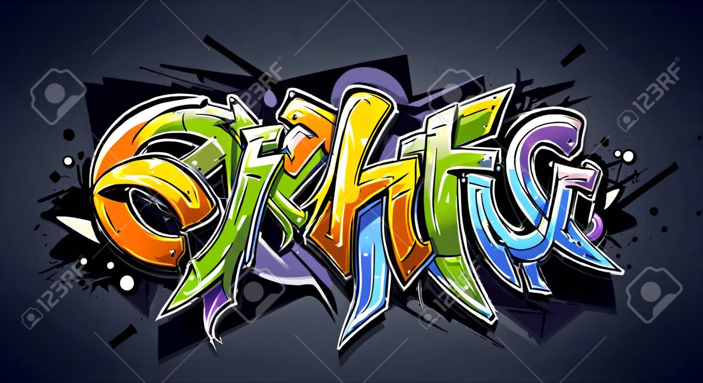 Helle Graffitibeschriftung auf dunklem Hintergrund Wild Style Graffitibuchstaben Vektor-Illustration