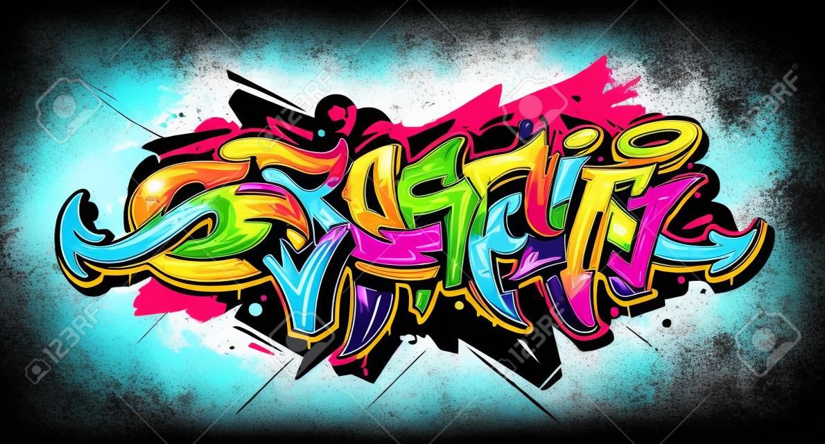 Helle Graffitibeschriftung auf dunklem Hintergrund Wild Style Graffitibuchstaben Vektor-Illustration