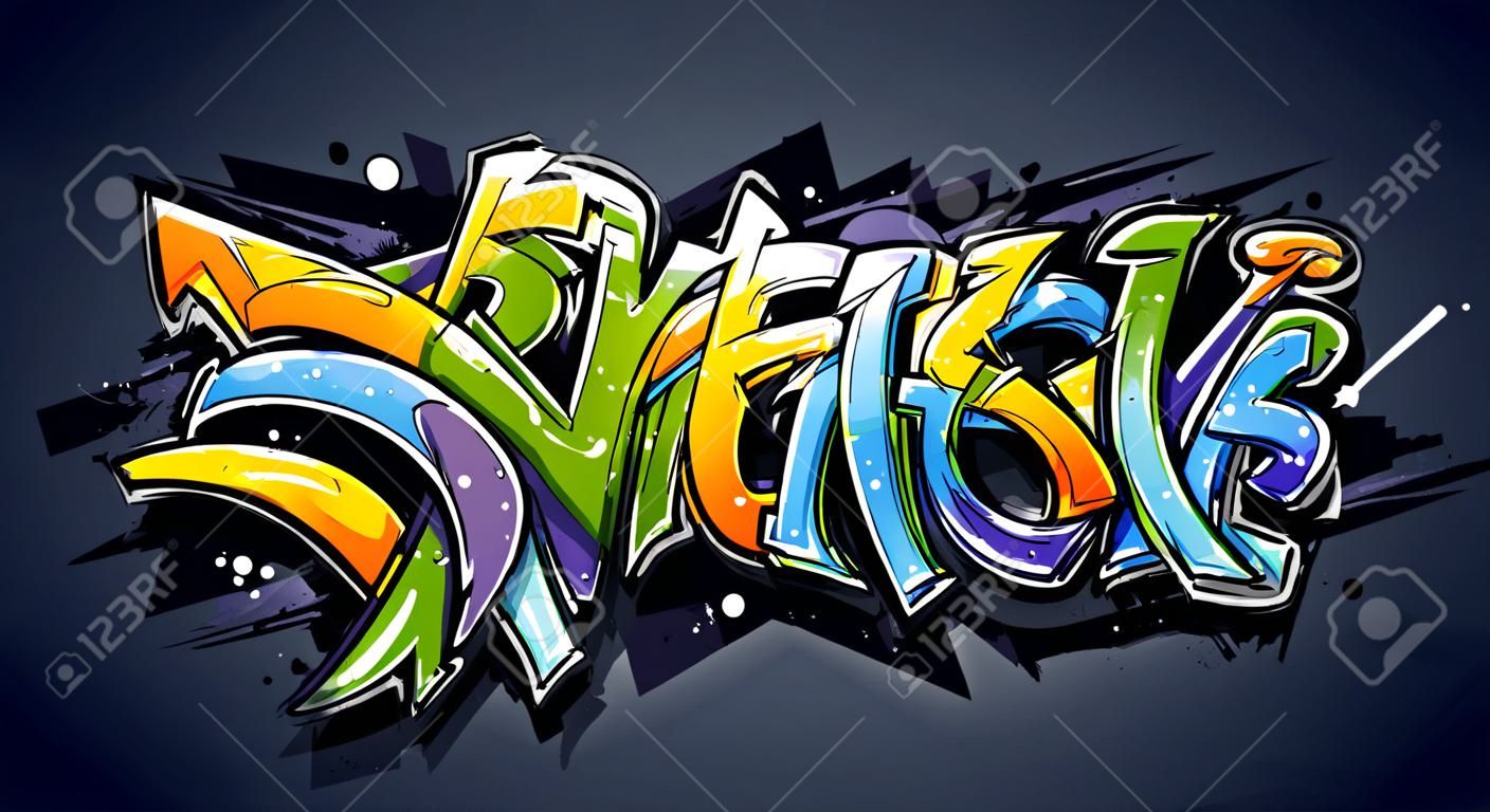 Letras de grafite brilhante sobre fundo escuro Letras de grafite de estilo selvagem ilustração vetorial