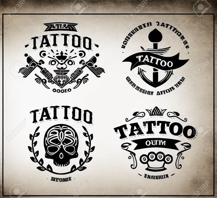 Vector tattoo studio illustration templates on white background. Cool retro styled vector emblems.