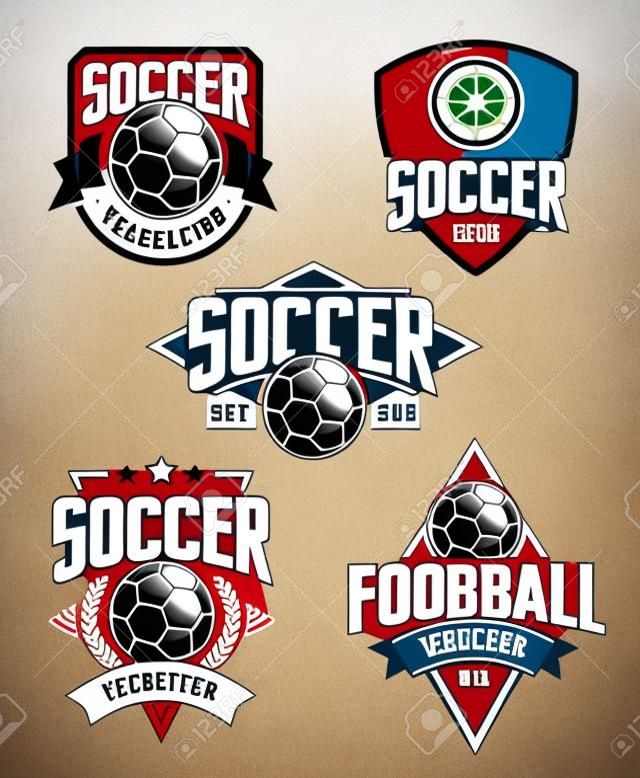 Ensemble d'emblèmes de football de vecteur. Insignes de football de style rétro isolés sur fond blanc. Modèles d'icône d'équipe de football.