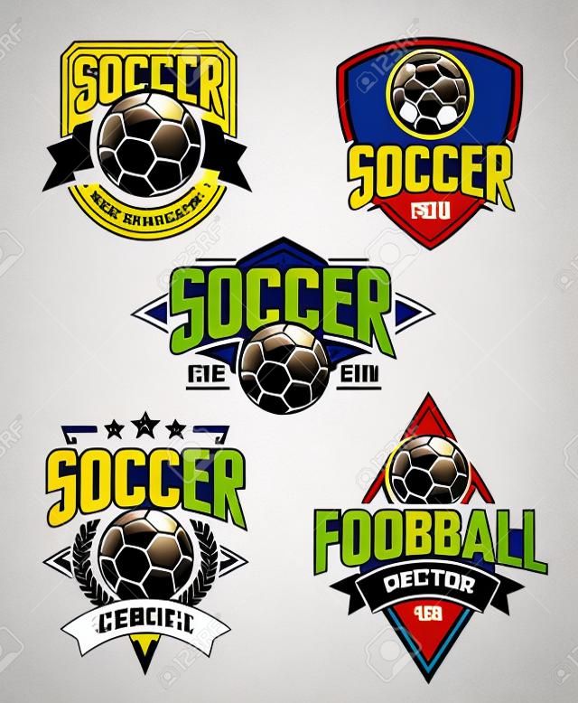 Emblemi di calcio vettoriale impostato. Distintivi di calcio in stile retrò isolati su sfondo bianco. Modelli icona squadra di calcio.