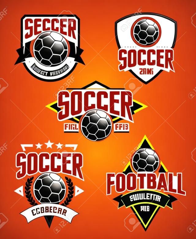 Vector Football Emblems set. Retro styled soccer badges isolated on white background. Soccer team icon templates.