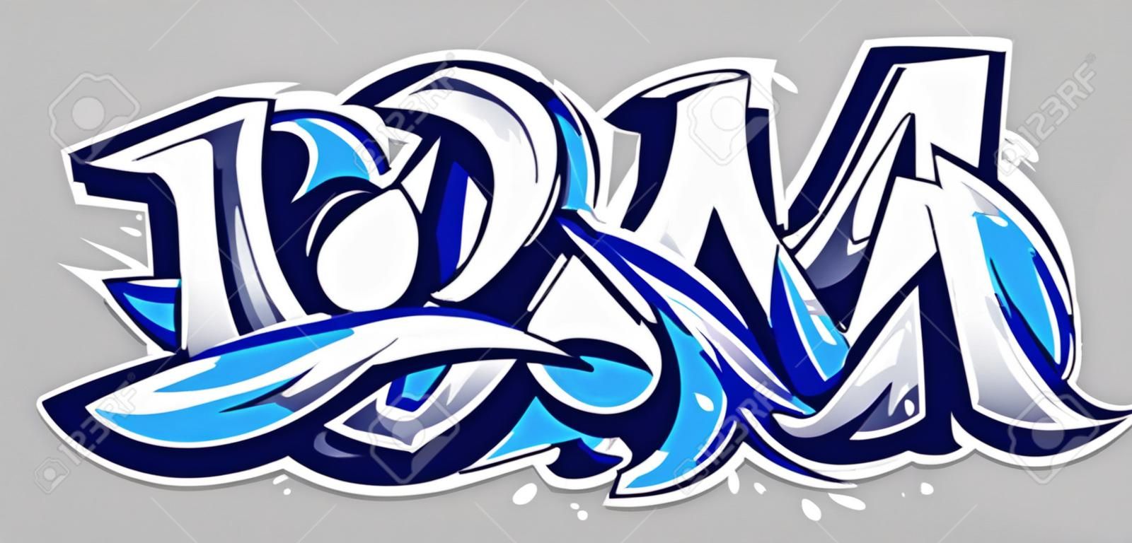 Big Up niebieski kolor wektor napis na szarym tle. Dynamiczne graffiti w dzikim stylu. Streszczenie ilustracji trójwymiarowych liter.
