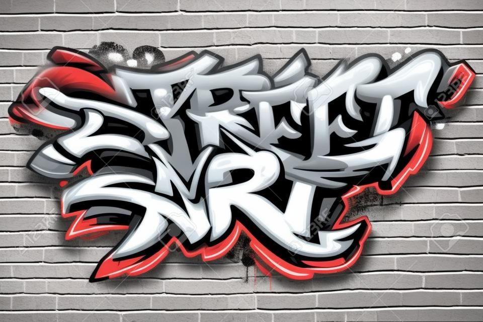 Vibrant color street art graffiti lettering on grey brick wall background. Wild style vibrant graffiti art vector illustration.