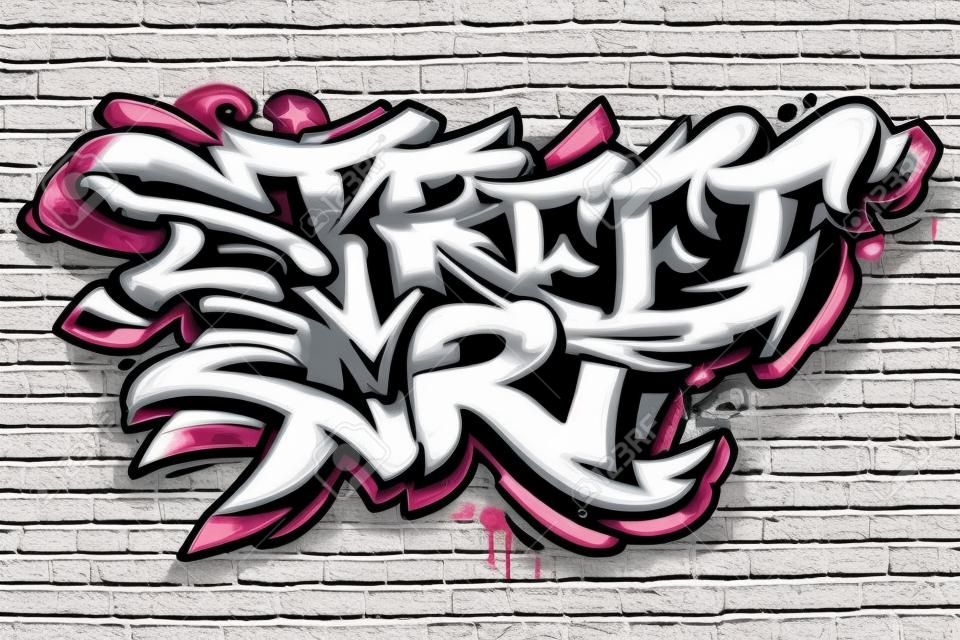 lettering vibrante da arte da rua da cor do graffiti no fundo cinzento da parede do tijolo. Ilustração vibrante do vetor da arte do graffiti do estilo selvagem.
