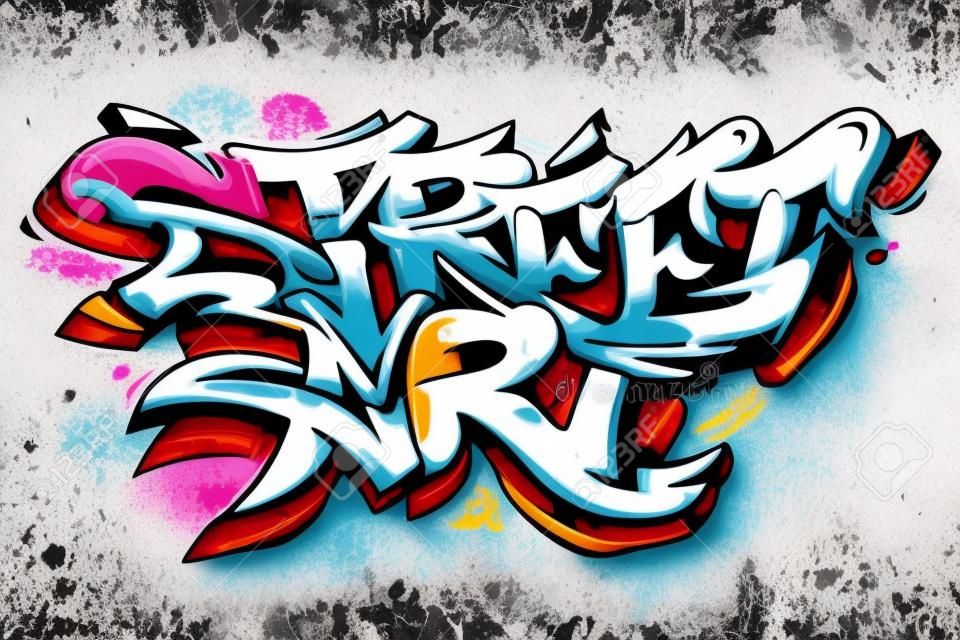 Vibrant color street art graffiti lettering isolated on white. Wild style vibrant graffiti art vector illustration.