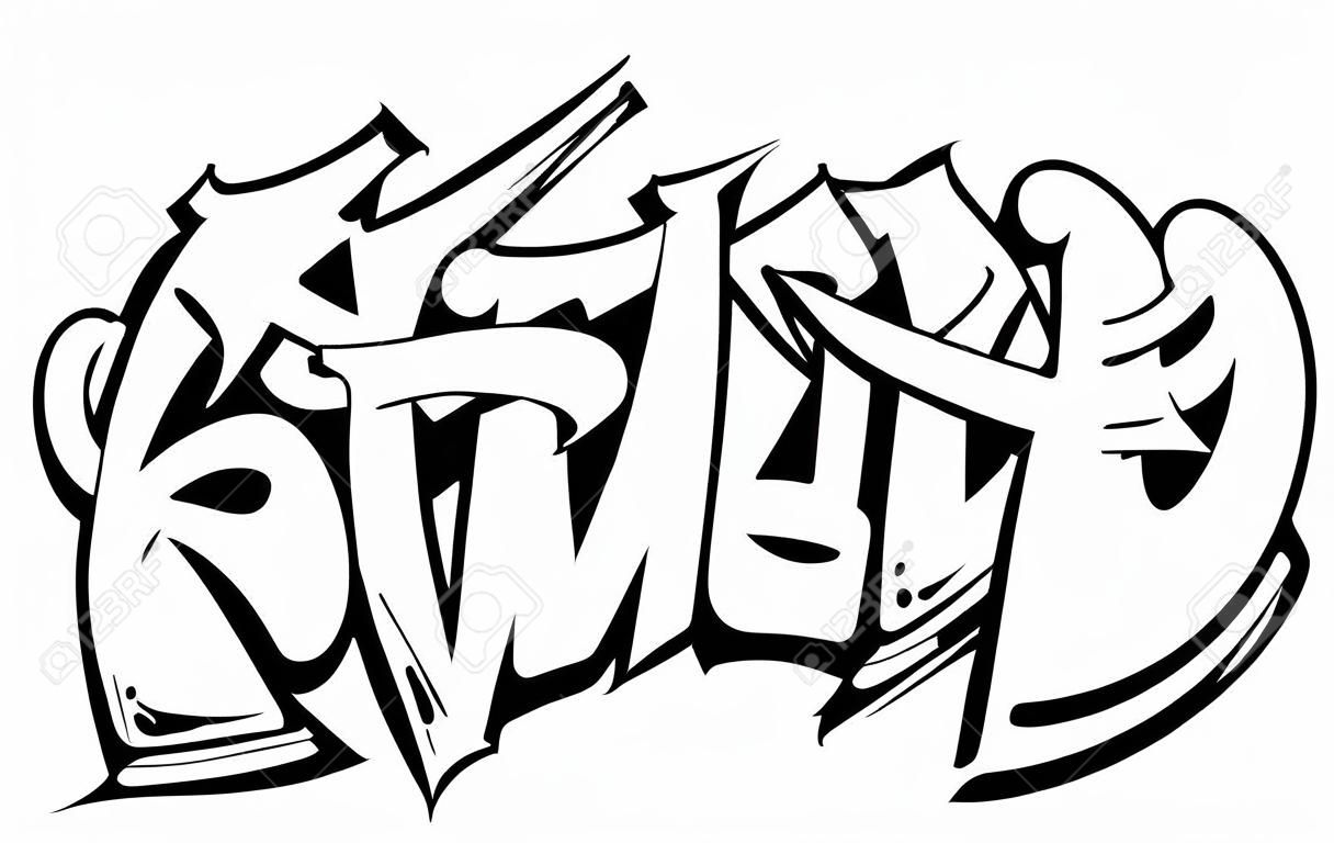 Street Graffiti Vector Lettering isolado no branco. Graffiti estilo selvagem arte vetorial monocromática.