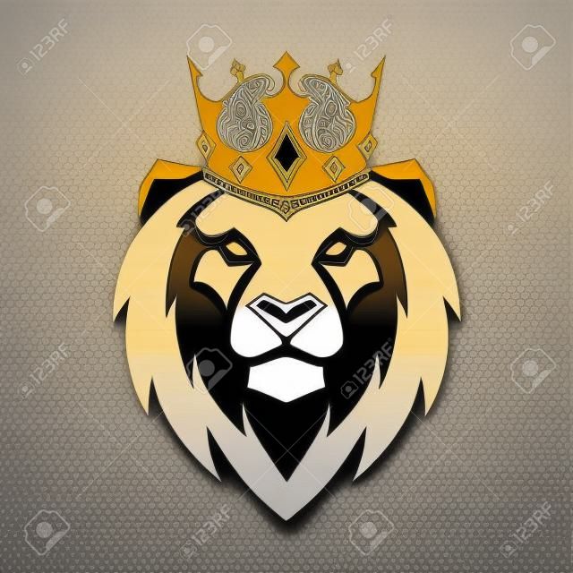 Lion in crown looking danger. Lion head icon. Lion vector logo template.