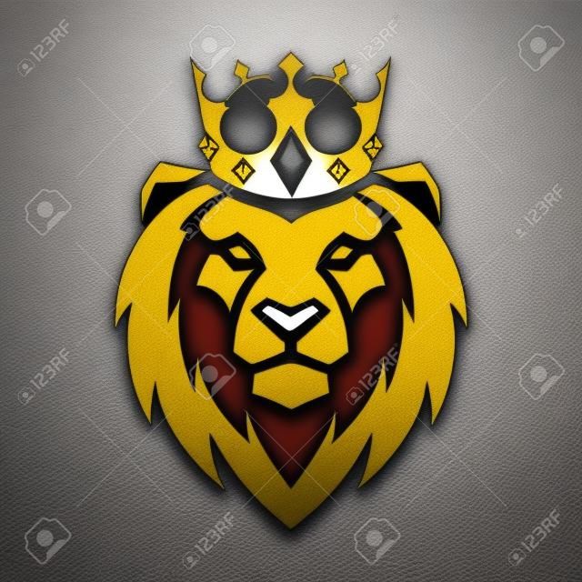 Lion in crown looking danger. Lion head icon. Lion vector logo template.