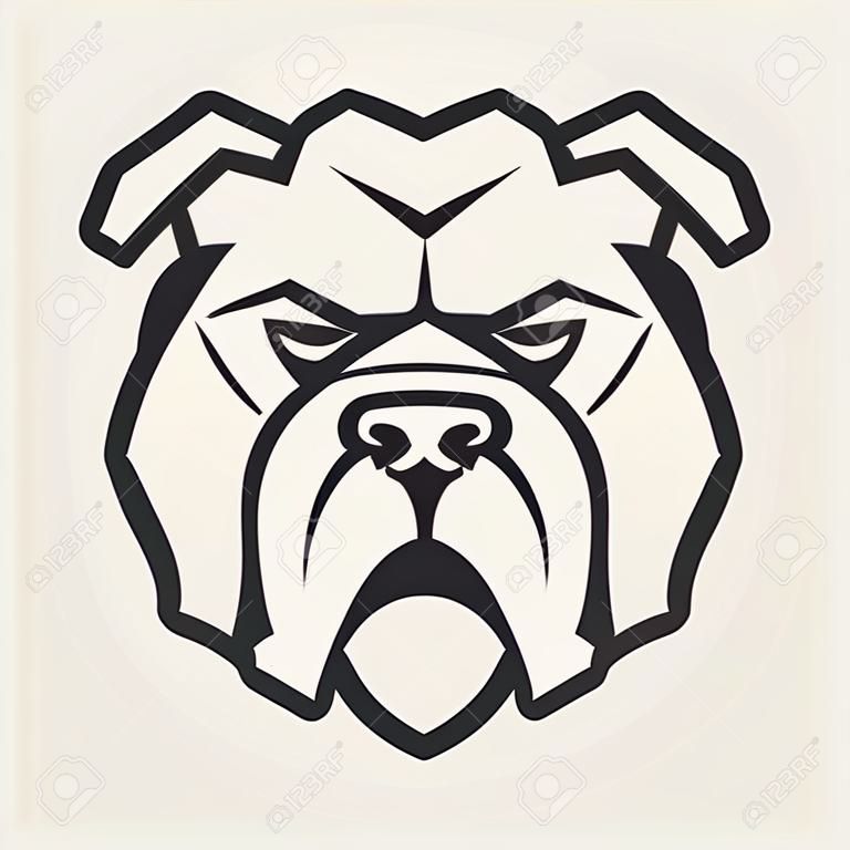 Bulldog mascot vector art. Frontal symmetric image of Bulldog looking dangerous. Vector monochrome icon.