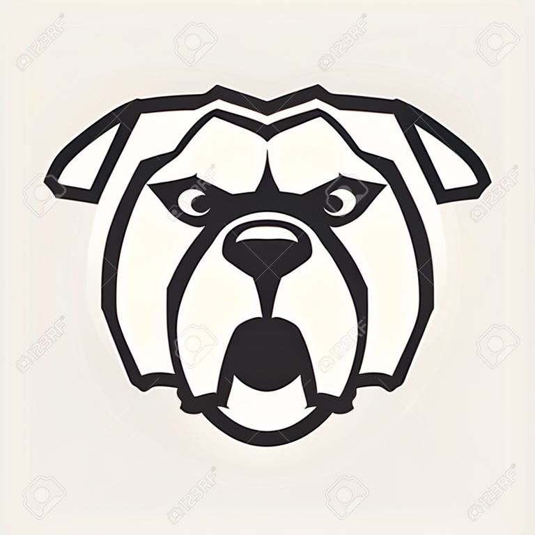 Bulldog mascot vector art. Frontal symmetric image of Bulldog looking dangerous. Vector monochrome icon.