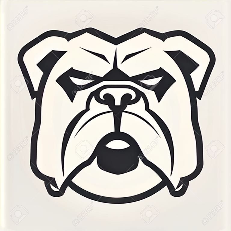 Art de vecteur de mascotte de bouledogue. Image frontale symétrique de Bulldog semblant dangereuse. Icône monochrome de vecteur.