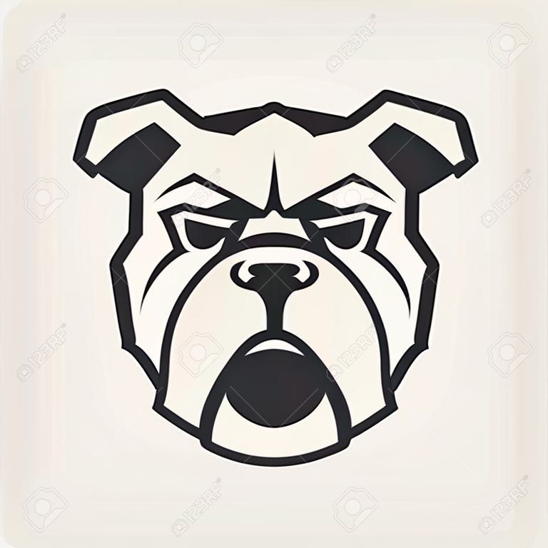 Art de vecteur de mascotte de bouledogue. Image frontale symétrique de Bulldog semblant dangereuse. Icône monochrome de vecteur.