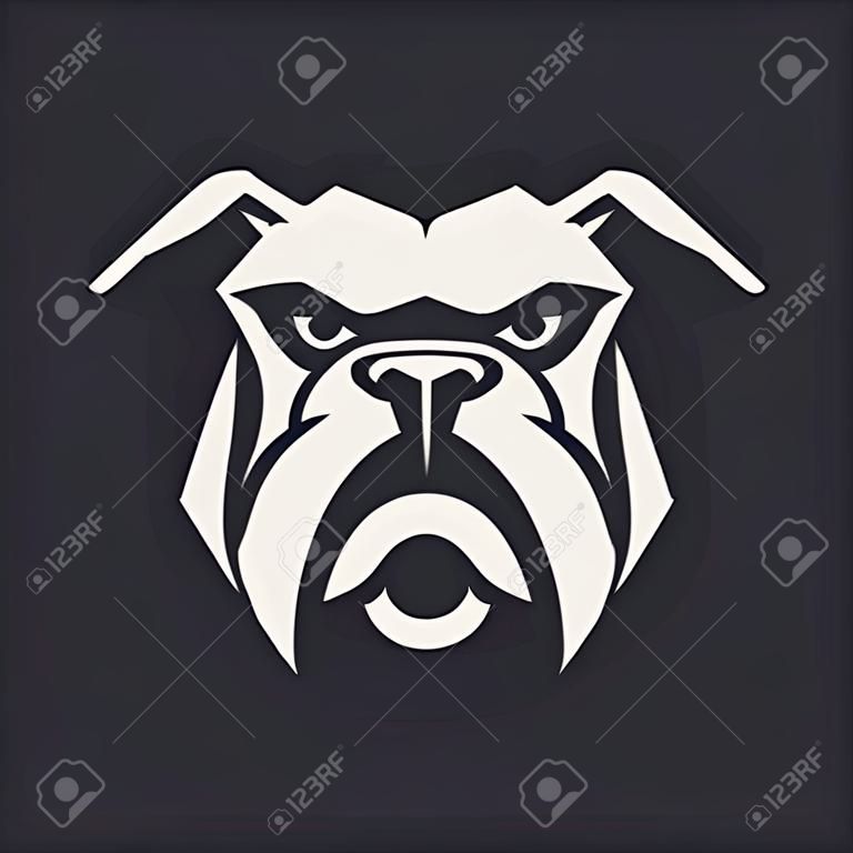 Bulldog mascotte arte vettoriale. Immagine simmetrica frontale del Bulldog che sembra pericoloso. Icona monocromatica di vettore.