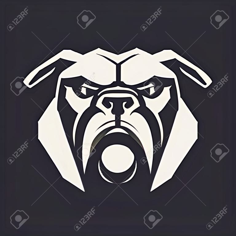 Bulldogge Maskottchen Vektorgrafiken. Frontales symmetrisches Bild der Bulldogge, die gefährlich aussieht. Vektor-Monochrom-Symbol.