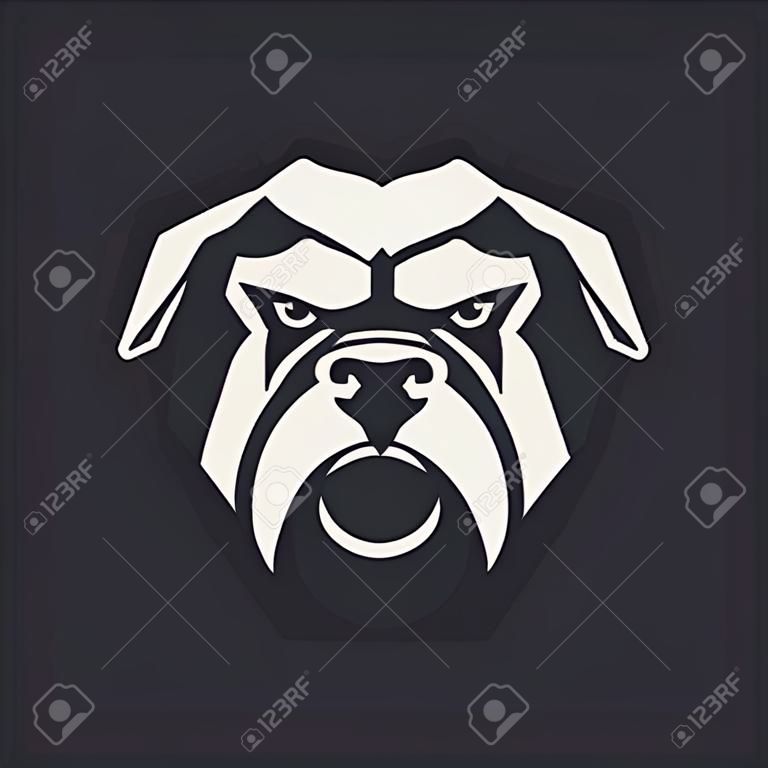 Bulldog mascotte arte vettoriale. Immagine simmetrica frontale del Bulldog che sembra pericoloso. Icona monocromatica di vettore.