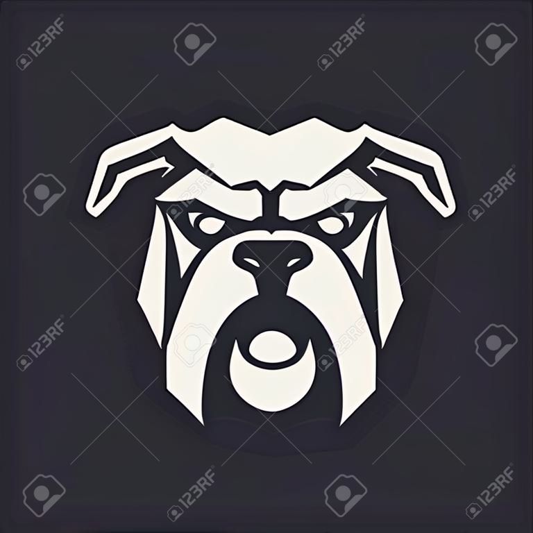 Arte del vector de la mascota de Bulldog. Imagen simétrica frontal de Bulldog con aspecto peligroso. Icono monocromo de vector.
