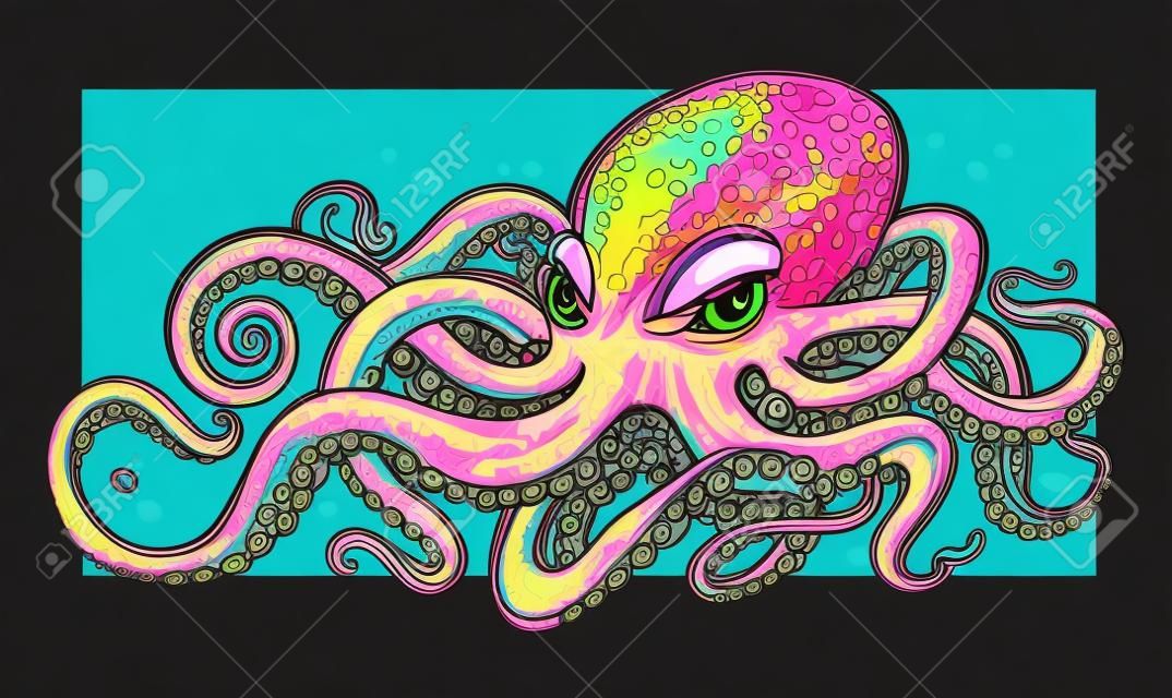 Octopus Vektorgrafiken mit hellen Farben. Graffiti-Stil-Vektor-Illustration der Krake.