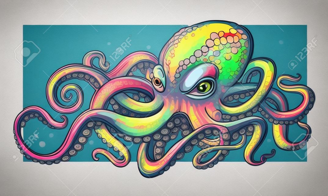Octopus Vector Art con colori vivaci. Illustrazione vettoriale di stile graffiti di polpo.