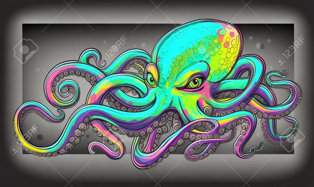 Art vectoriel de poulpe avec des couleurs vives. Illustration vectorielle de style graffiti de poulpe.