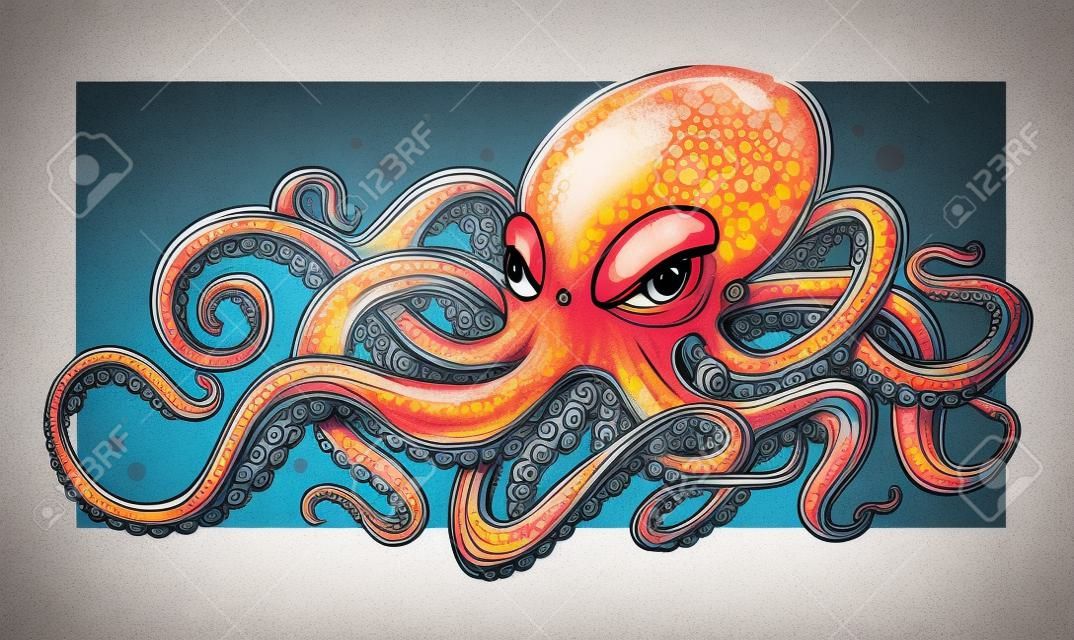 Octopus Vector Art with bright colors. Graffiti style vector illustration of octopus.