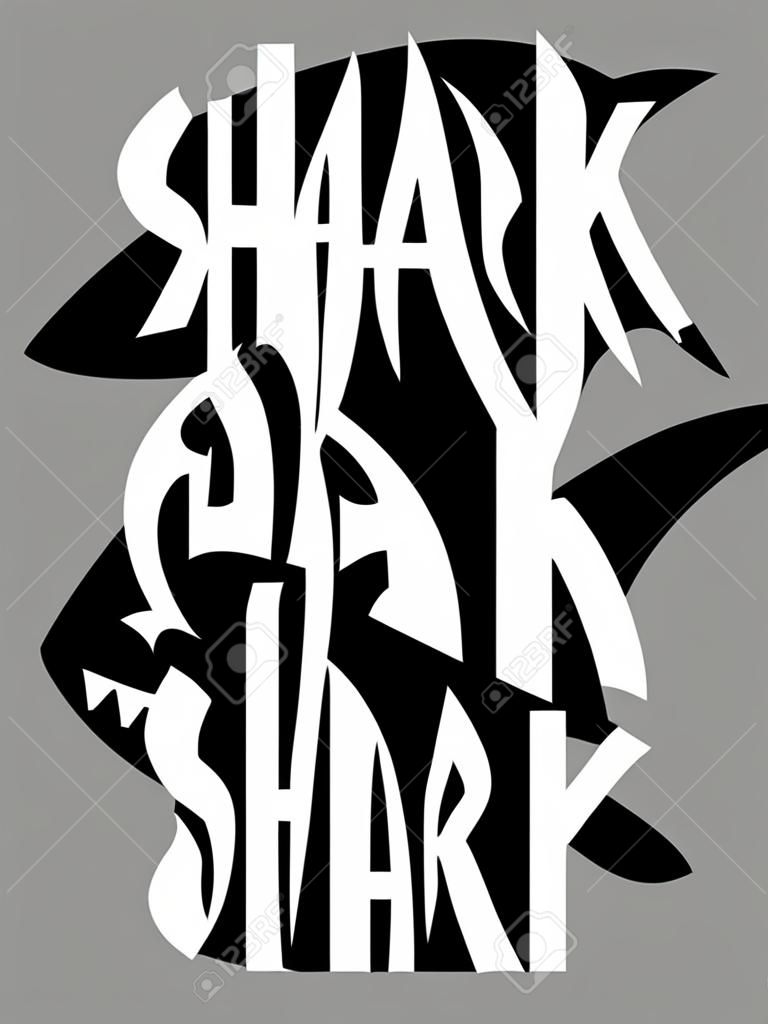 상어 실루엣의 상어 글자. 상어 모양으로 글자. 흑인과 백인 벡터 상어 로고입니다. 네거티브 및 포지티브 버전.