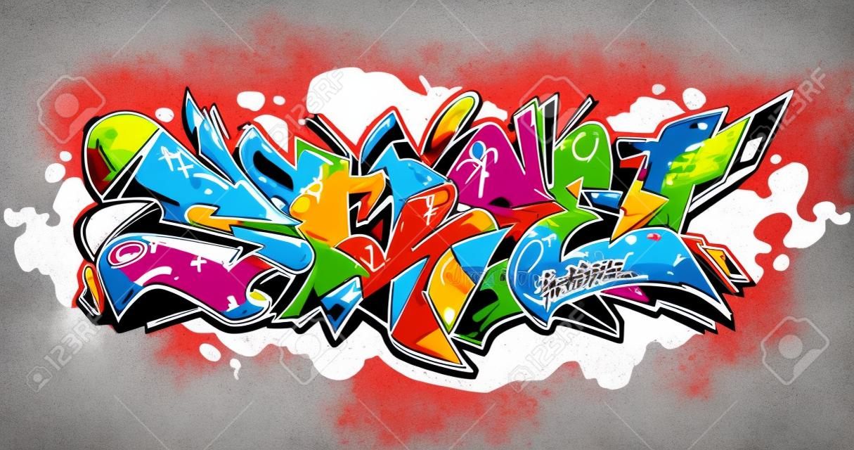 Dziki styl graffiti, napis Street. Tradycyjne litery blokowe 3D. Ilustracja wektorowa na białym tle.