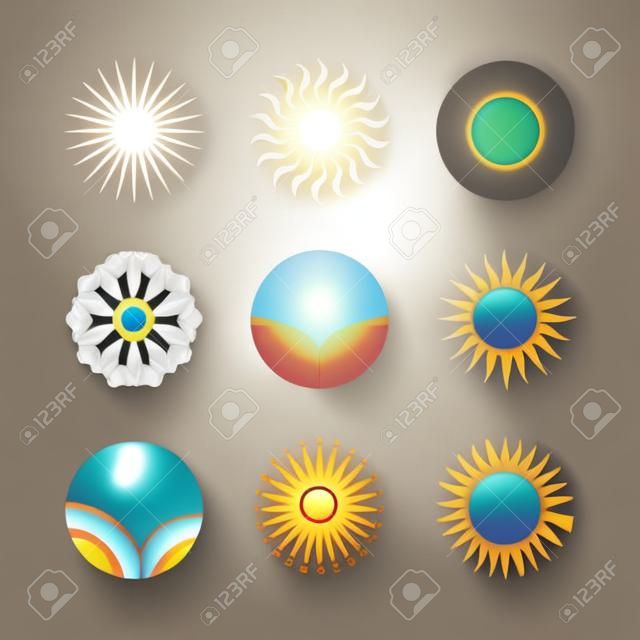 Sun Shapes Vector Set. Simple sun icons. Vector art.