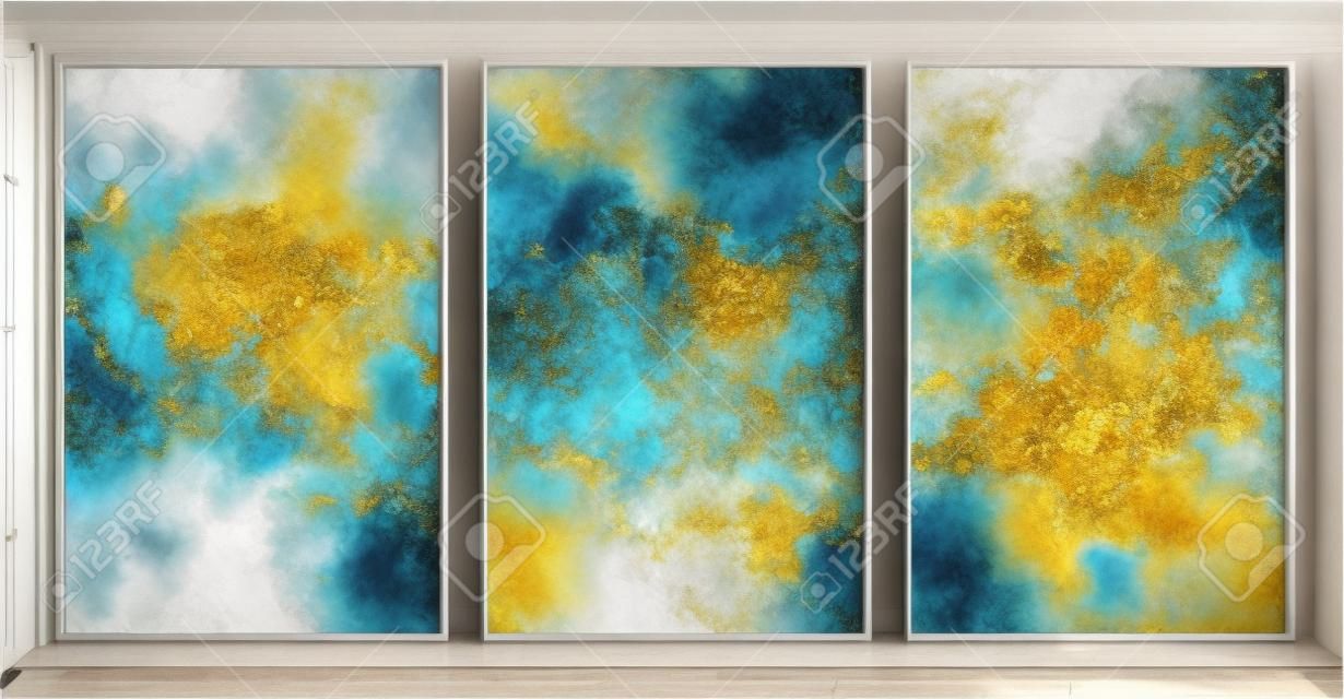 3d abstract marble wallpaper for wall decor .Resin geode and abstract art, functional art, like watercolor geode painting. golden, blue, turquoise, and gray background