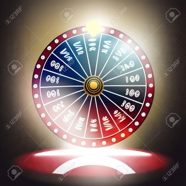 Fortune wheel realistic isolated on transparent background. Casino game of chance. Vector illustration.