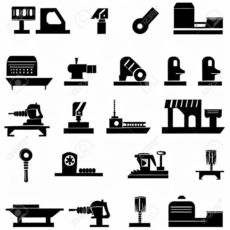Conjunto de ícones de máquina-ferramenta isolada no branco