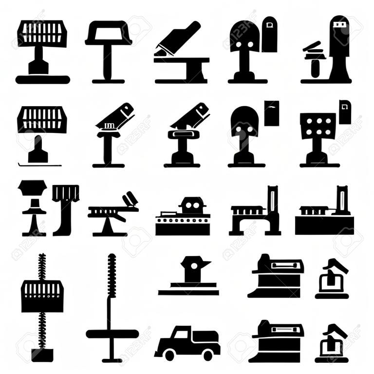 Conjunto de ícones de máquina-ferramenta isolada no branco