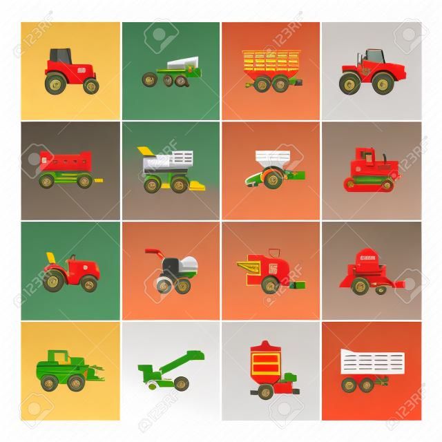 Set icons of agricultural machinery isolated on white