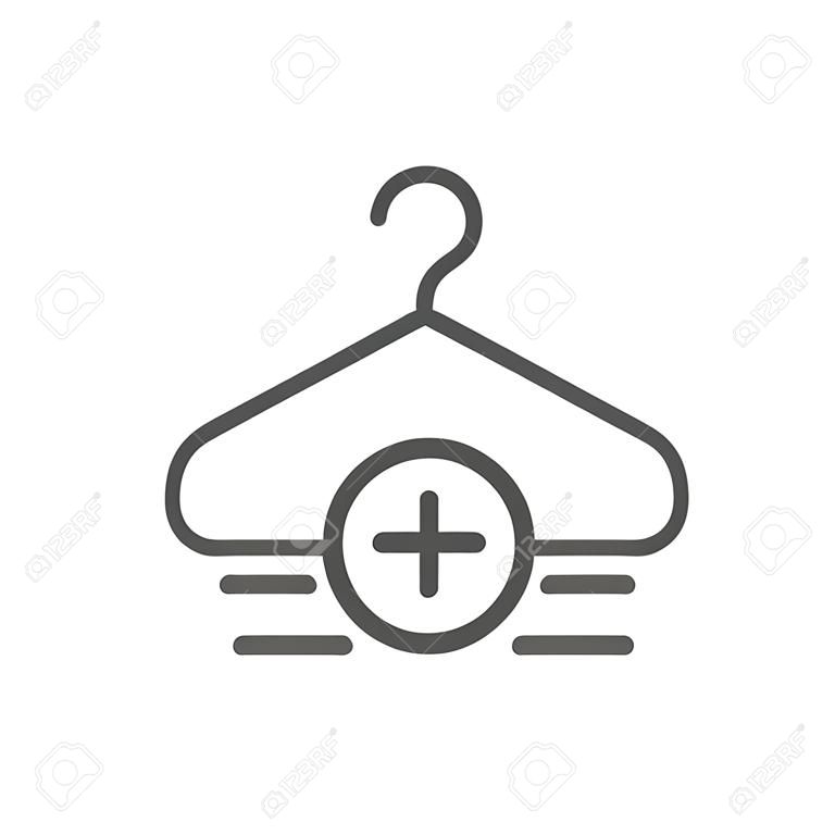 Kleding kopen lijn pictogram met hanger en voeg pictogram