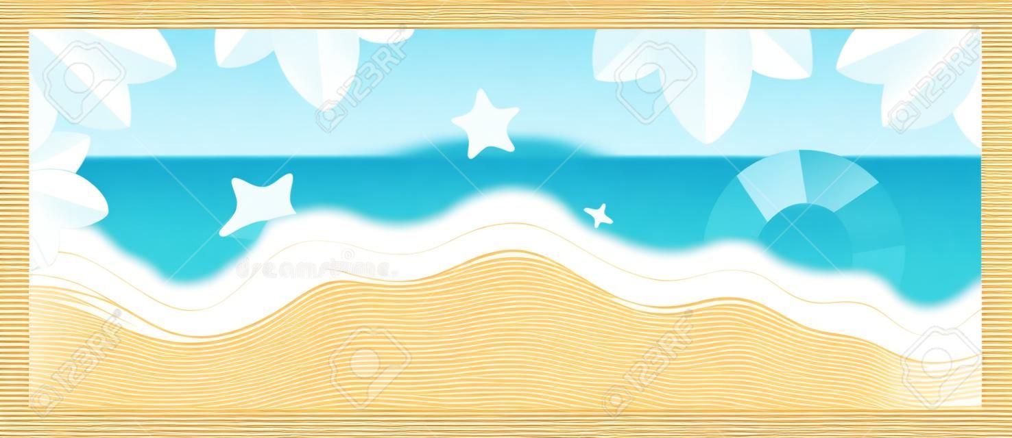 Sandstrand und eine flache Vektorgrafik des Meereswellenvektors.