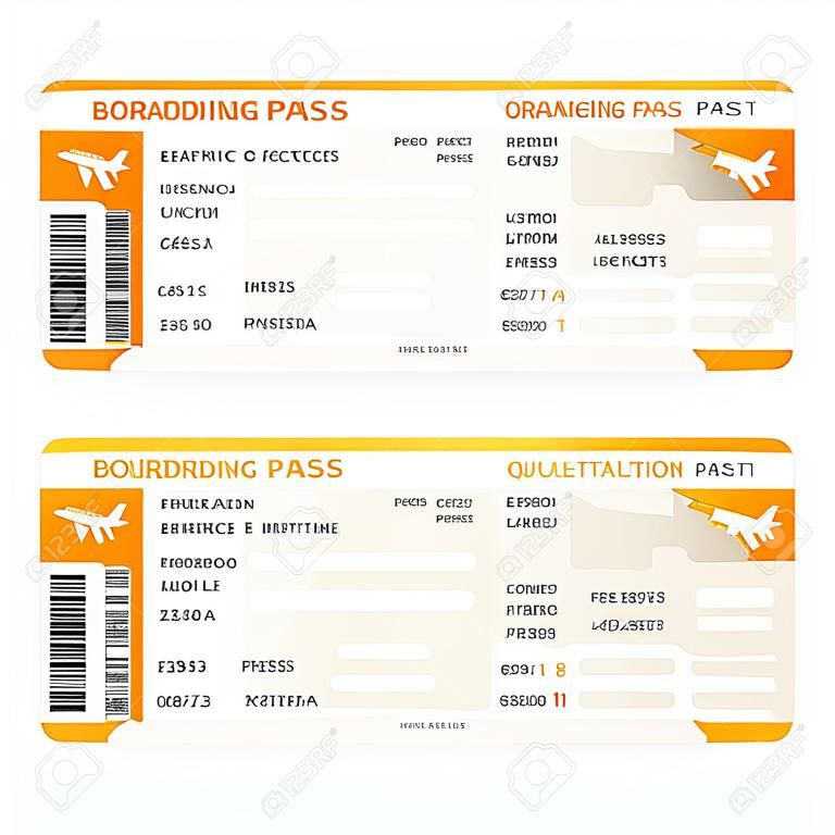 Wektor Pomarańczowy Nowoczesne lotnicze bilety wstępu na pokład samolotu wyizolowanych na białym