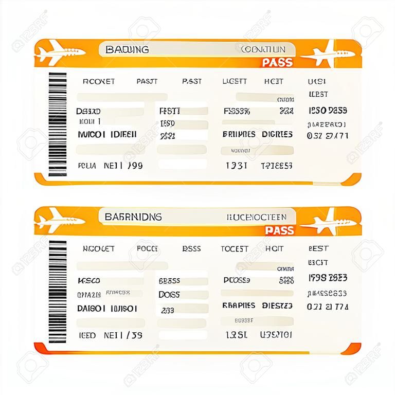 Boletos de la tarjeta de embarque Vector Naranja Moderno avión aisladas en blanco