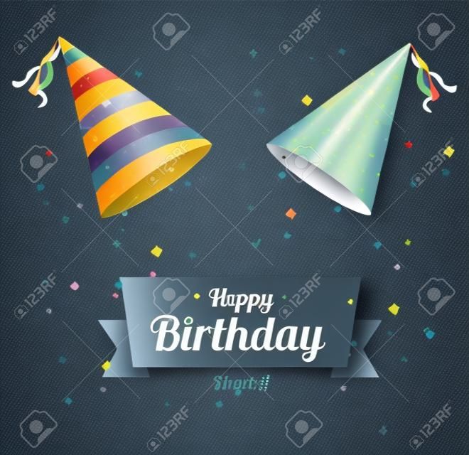 Vector Birthay Card with two party hats and space for text