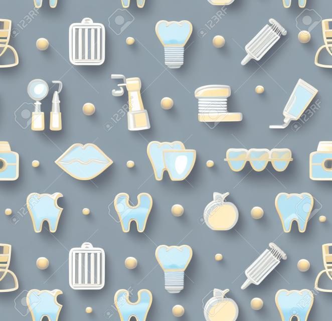 Mavi Diş Diş Kliniği Arka Plan Deseni. Vektör illüstrasyonu