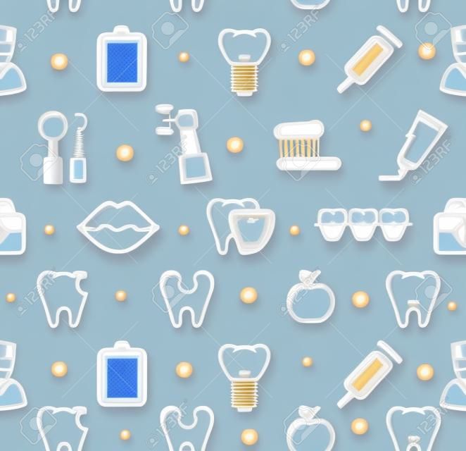 Dental Zahnklinik-Hintergrund-Muster auf Blau. Vektor-Illustration