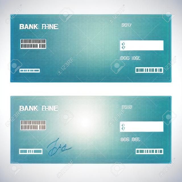 Bank Check Template Set with Modern Design Isolated on White Background. Vector illustration