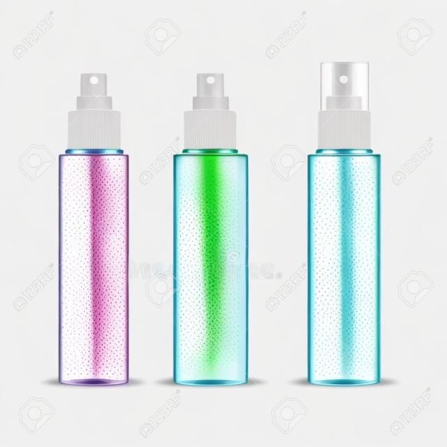 透明なプラスチック ボトル スプレー化粧品容器。ベクトル図