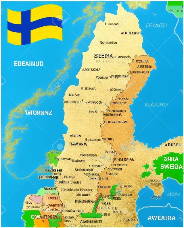 Mapa Szwecji z większych miast.